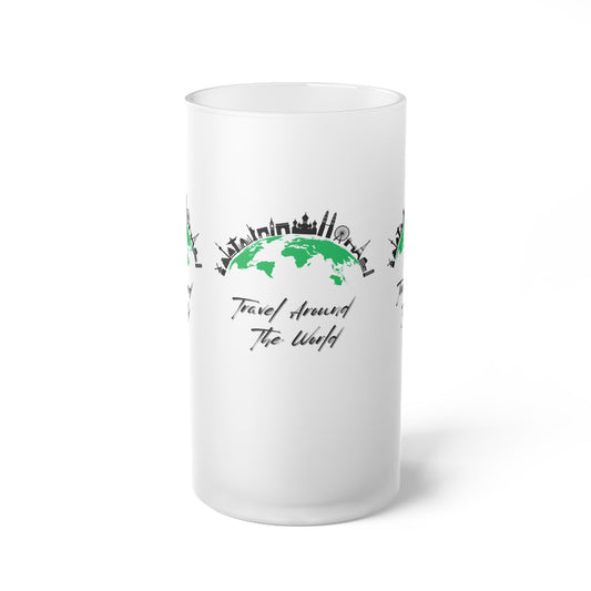 Travel Around The World Frosted Glass Beer Mug - Perfect for Adventure Seekers