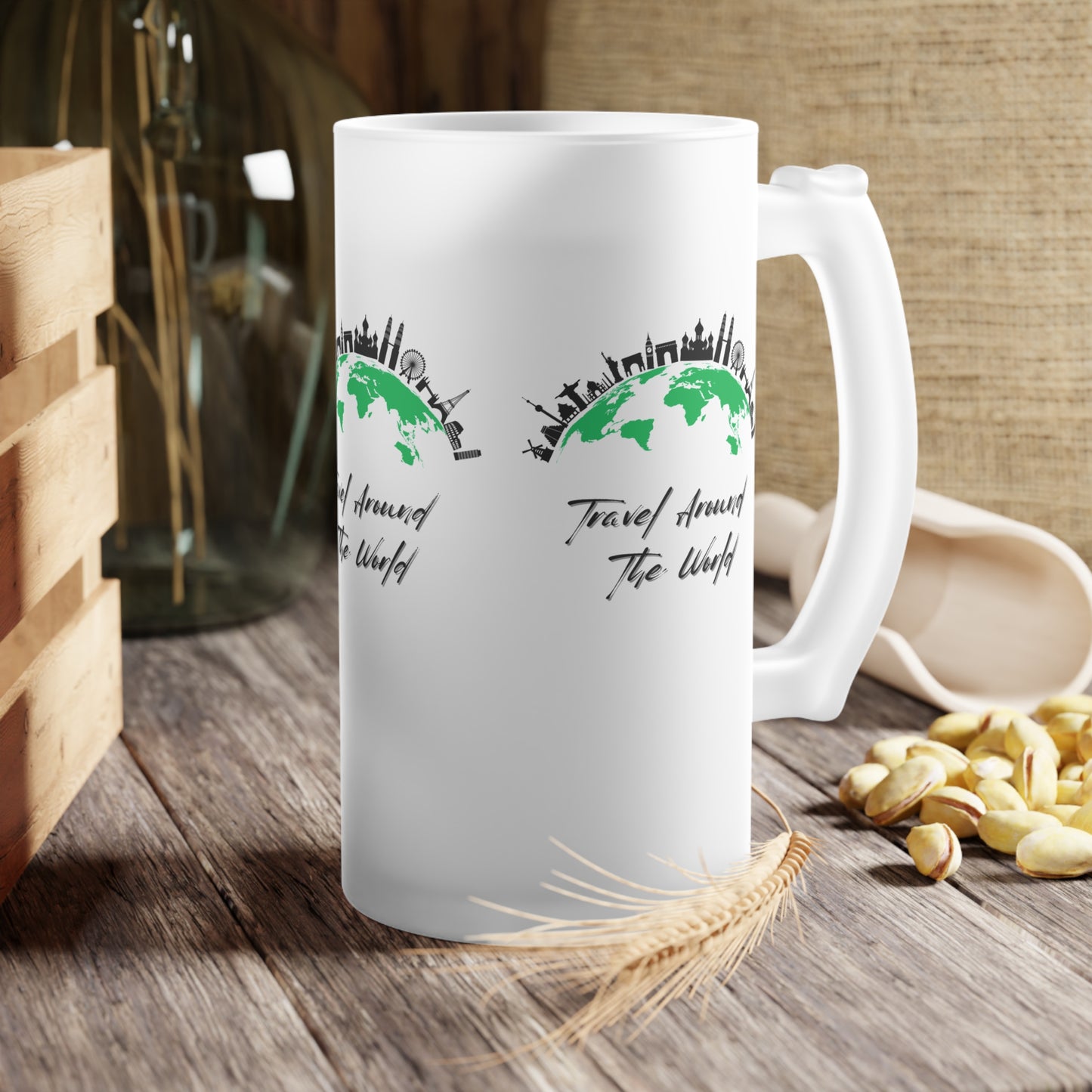 Travel Around The World Frosted Glass Beer Mug - Perfect for Adventure Seekers