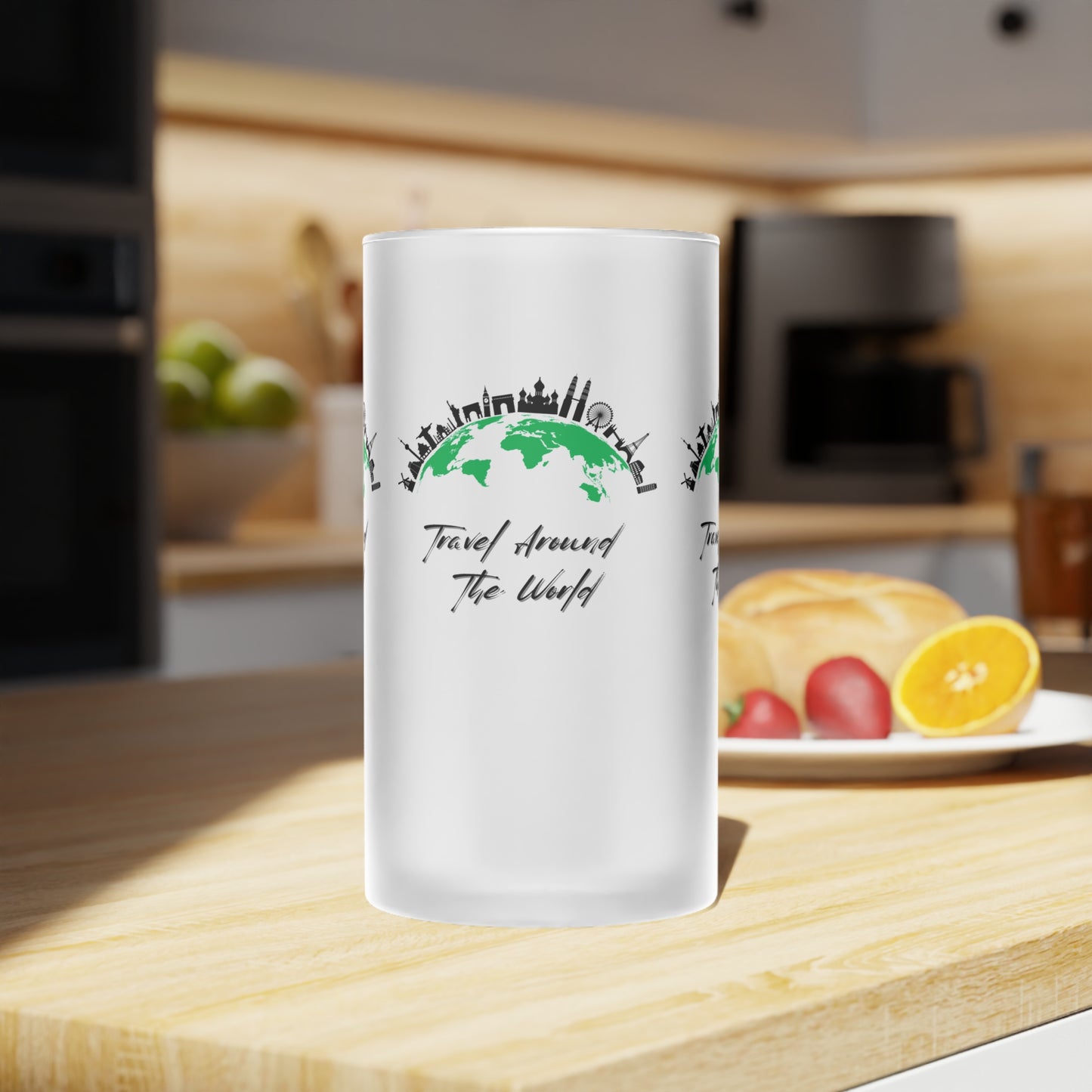 Travel Around The World Frosted Glass Beer Mug - Perfect for Adventure Seekers