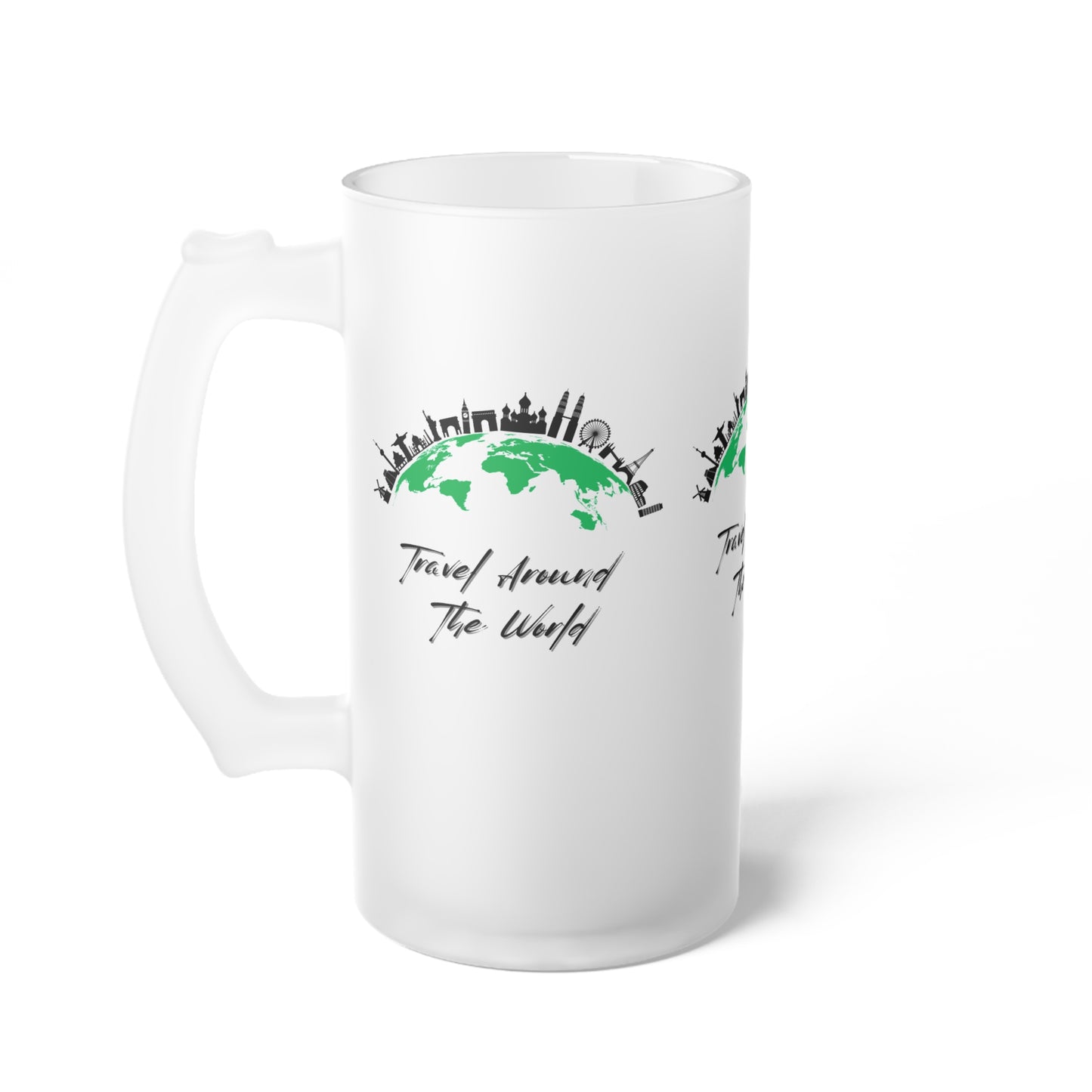 Travel Around The World Frosted Glass Beer Mug - Perfect for Adventure Seekers