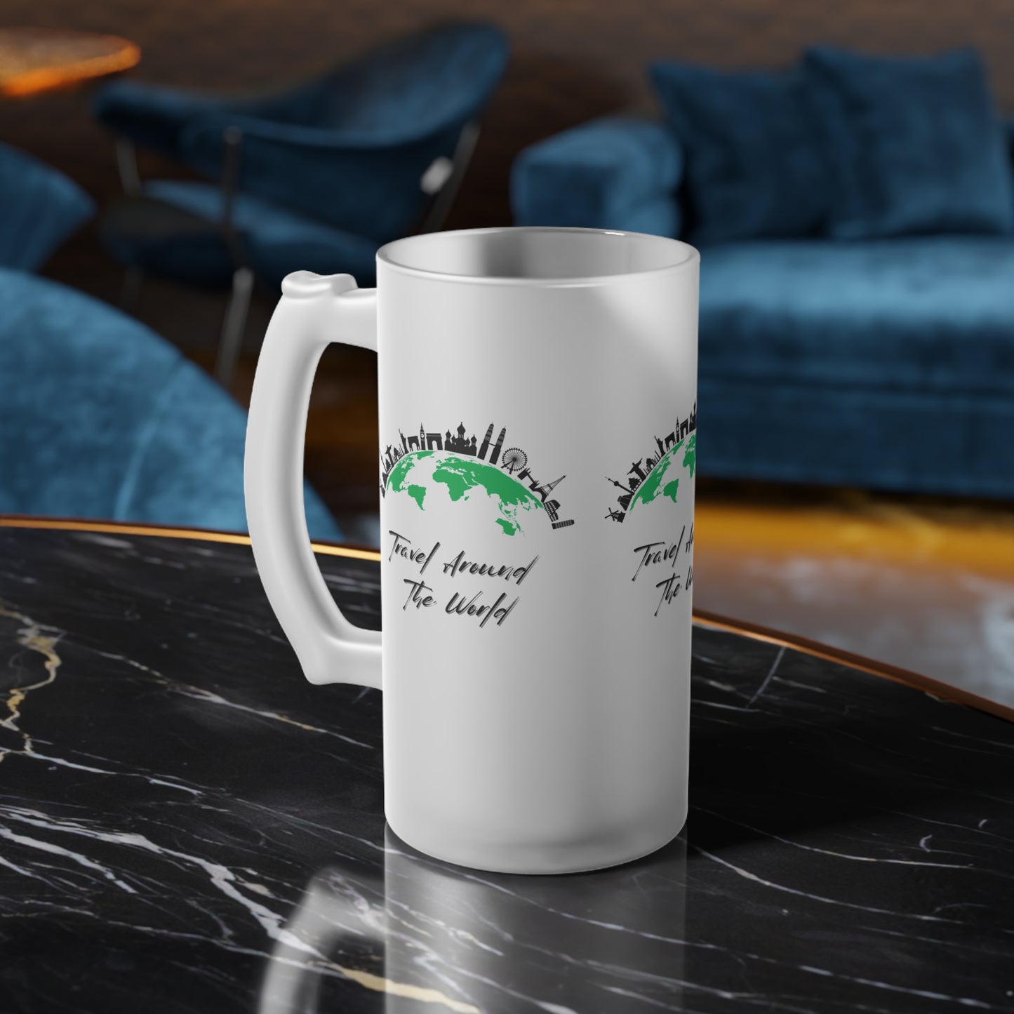 Travel Around The World Frosted Glass Beer Mug - Perfect for Adventure Seekers