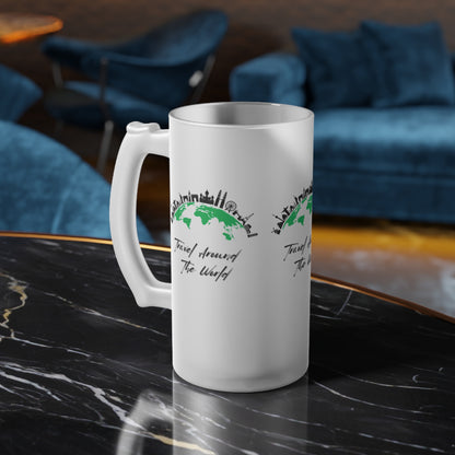 Travel Around The World Frosted Glass Beer Mug - Perfect for Adventure Seekers