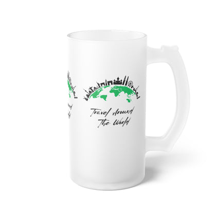 Travel Around The World Frosted Glass Beer Mug - Perfect for Adventure Seekers